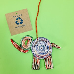 Quilled Lucky Elephant Ornament, Handmade Recycled Paper Christmas Gift Stocking Stuffer, personalize w charm: 2021, heart, teacher, grad