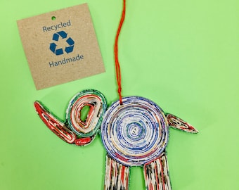 Quilled Lucky Elephant Ornament, Handmade Recycled Paper Christmas Gift Stocking Stuffer