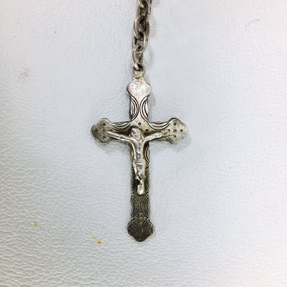 Vintage Silver Cross Necklace With Crucifix, Catholic Antique