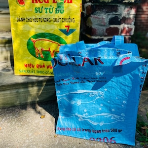 Eco-art Tote Cube, Fish/pig Large Recycled Plastic Rice Bag, Upcycled ...