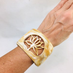 Horn &#39;Lotus Flower&#39; Cuff Bracelet, hand carved art jewelry, urban tribal style, statement piece, *Free standard shipping in US*, handmade