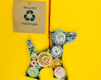 Quilled Puppy Dog Ornament, Handmade Recycled Paper Christmas Gift