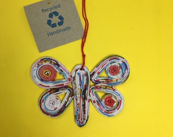 NEW Butterfly Ornament, Quilled Paper Christmas Decor, Eco-Art Recycled Upcycled Handmade