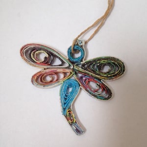 Dragonfly Ornament, Quilled Paper Christmas Ornament, Recycled Paper, Upcycled Decoration, Handmade Gift, Mini Wall Art
