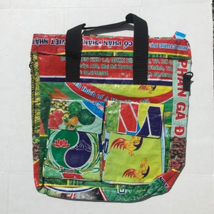 Recycled Rice Sack Tote Bag Medium Animals, Handmade By Warm Heart