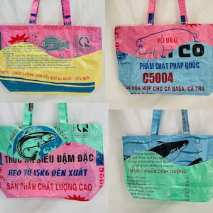 New Colors! Recycled Eco-Art Medium Fish Bag Tote, Rice Bag, Upcycled Plastic Feed Bag, farmers market shoulder handbag, reusable grocery