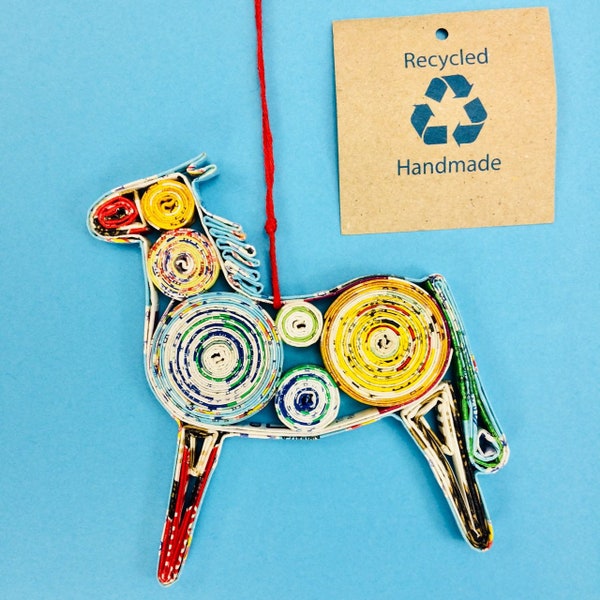 Eco-Art Horse Ornament, Quilled Paper Christmas Ornament, Recycled Paper, Upcycled Handmade Gift, Mini Wall Art, collectible equine statue