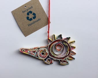 Eco-Art Hedgehog Ornament, Quilled Paper Christmas Decoration, Recycled Upcycled Handmade Gift Porcupine