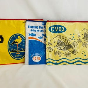 Recycled Makeup Bag, 10"x11.75", handmade upcycled rice feed sack, travel toiletry zipper pouch, lunch envelope