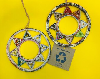 Set of 4 Flower Star Ornament, Quilled Recycled Paper Christmas, handmade upcycled modern contemporary snowflake origami unique geom