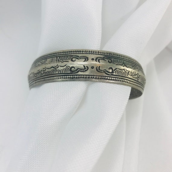 Vintage Silver 'Tribal Flower Cloud' Bangle Cuff B