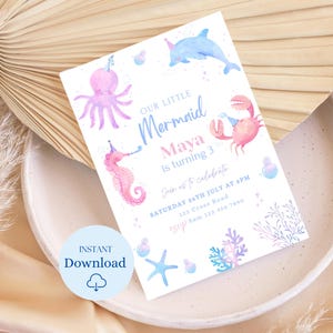 Editable Mermaid Sea Animal Birthday Invitation | Canva Template | Digital Under the Sea Invite | Instant Download for Girls