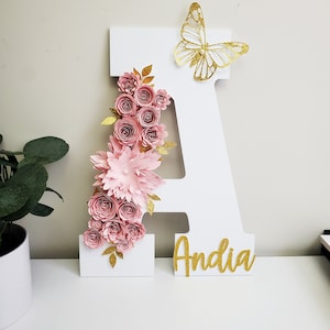 Blush Pink Nursery Decor, Mauve Nursery Initial, Baby Name Sign, Boho Style Personalized Flower Letter