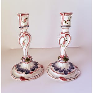 Pair of candlesticks, hand painted majolica candlesticks, made in Italy