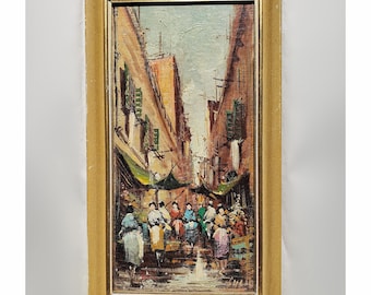 Vintage Italian oil painting, midcentury original painting, signed, framed