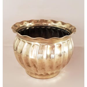 Vintage Solid Brass Cachepot with Fluted Rim