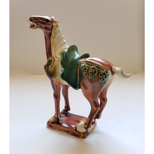 Ceramic Tang-style horse figure, standing horse figurine, Asian art style