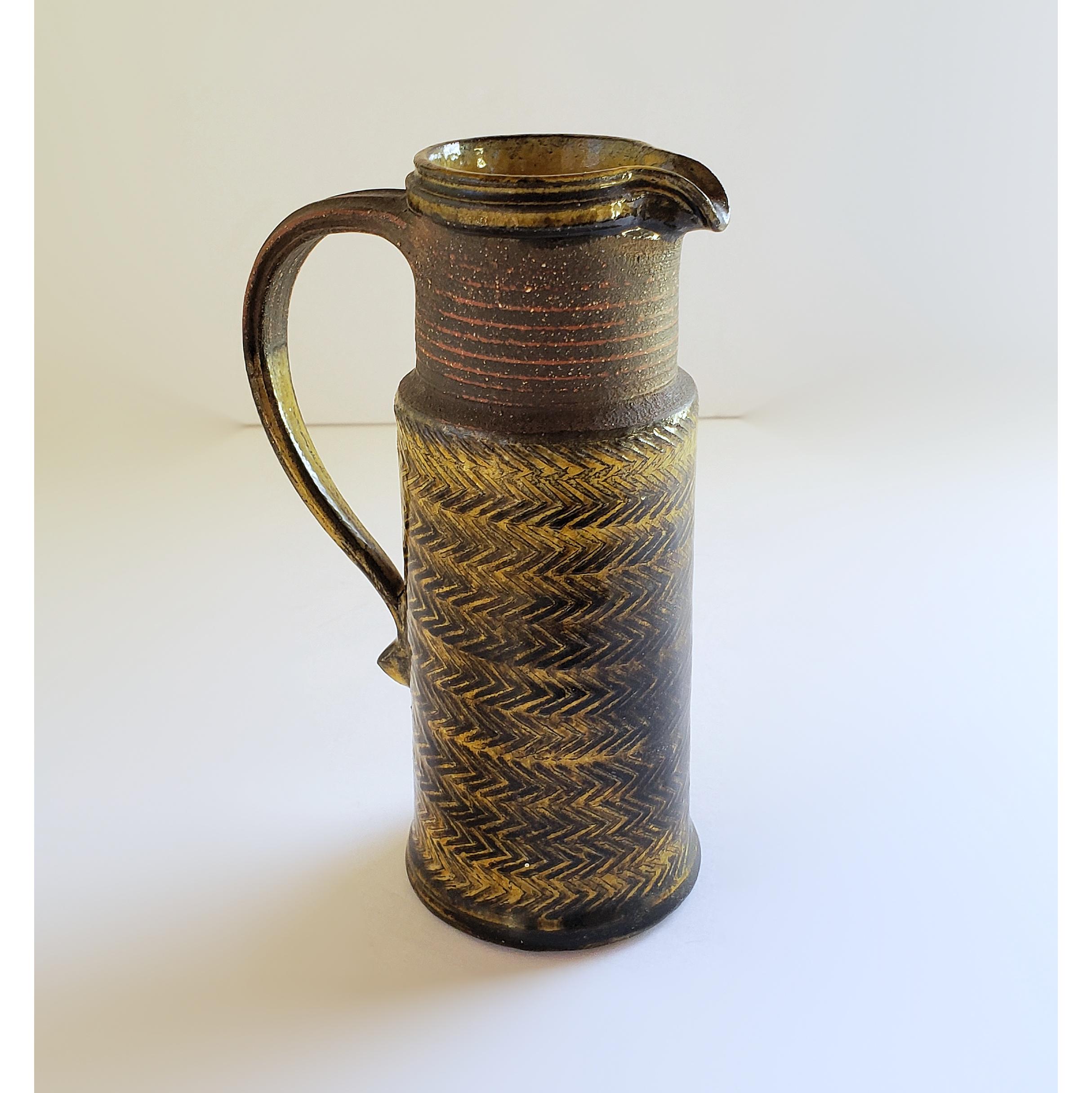 Nils Kähler stoneware pitcher, hand signed, Danish MCM ceramic pitcher for Kahler Keramik HAK