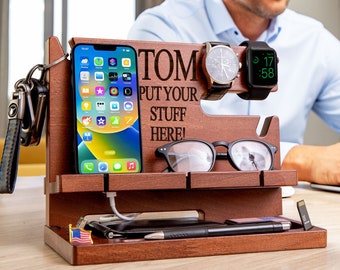 Personalized Gift Wood Docking Station | Great Gift Idea! | for Birthday,Fathers day,Christmas,Anniversary,Valentines,Husband and Boyfriend