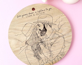 Custom Couple Portrait • Personalized Anniversary Gift • Laser Engraved Round Wooden Wall Art • Romantic Wood Keepsake