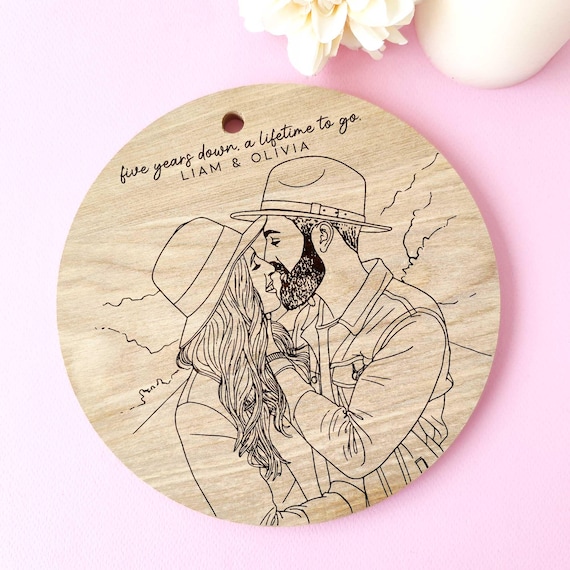 Custom Couple Portrait • Personalized Anniversary Gift • Laser Engraved Round Wooden Wall Art • Romantic Wood Keepsake