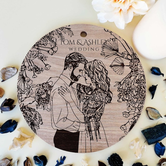 Wedding Couple Portrait • Personalized Gift for Newlyweds • Laser Engraved Wooden Wall Art • Custom Bride & Groom Keepsake