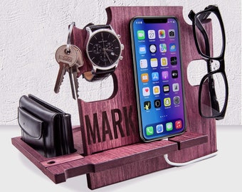 Gift for Men Wood,Charging Station,Gift for Men Husband,Gift for Men Best Friend,Gift for Men Charging Station,John