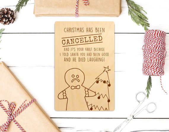 Funny Christmas Wooden Greeting Card,Christmas Has Been Cancelled