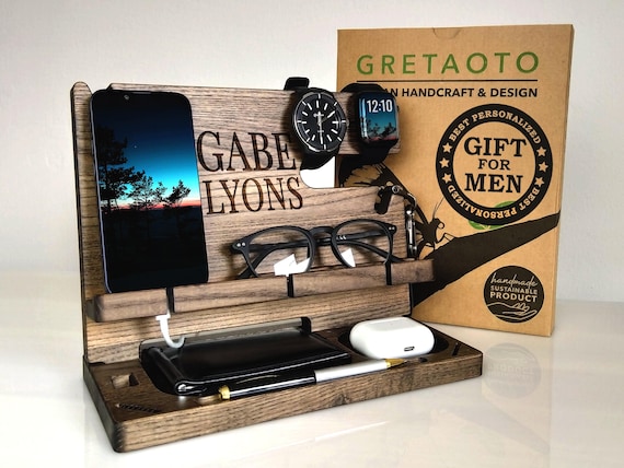 Best Personalized GIFT for MEN - wood phone docking station, gift for him, gifts for dad, gifts for boyfriend, fathers day gift