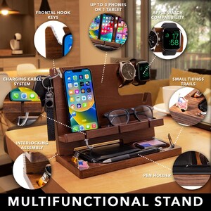 Personalisierte Holz-Dockingstation Für Handy & Kleinkram – Geschenk Für Männer, Nachttisch-Organizer, 19x19x19 Cm