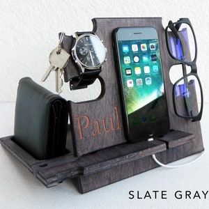 Gift for Men Docking Station, It keeps all personal items organized, Gift for Him, Christmas Gift, Personalized Gift, Gift for Husband Slate Gray