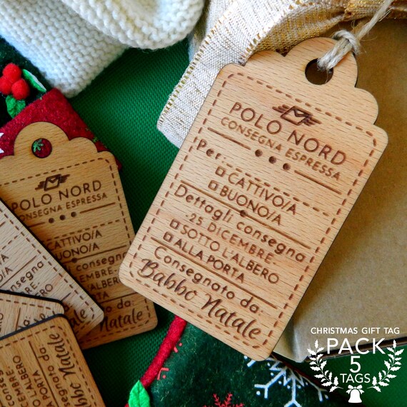Etichette in legno di Babbo Natale PACCHETTO da 5 tags,etichette regalo,etichette retgalo per bambini,regalo da babbo natale