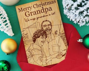 Grandparent Christmas Memorial Card • Personalized Wooden Greeting Card • Laser Engraved Sympathy Gift • In Loving Memory Keepsake