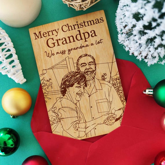 Grandparent Christmas Memorial Card • Personalized Wooden Greeting Card • Laser Engraved Sympathy Gift • In Loving Memory Keepsake