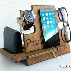 Gift for Men Docking Station, It keeps all personal items organized, Gift for Him, Christmas Gift, Personalized Gift, Gift for Husband Teak