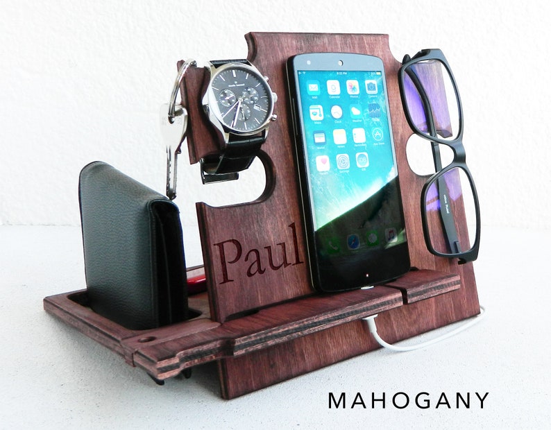 Gift for Men Docking Station, It keeps all personal items organized, Gift for Him, Christmas Gift, Personalized Gift, Gift for Husband Mahogany