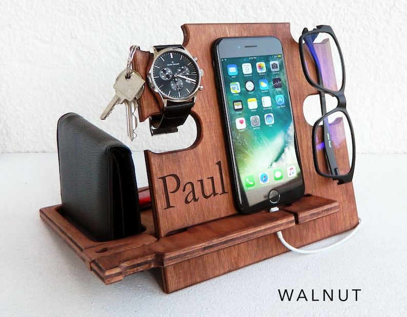 Gift for Men Docking Station, It keeps all personal items organized, Gift for Him, Christmas Gift, Personalized Gift, Gift for Husband Walnut