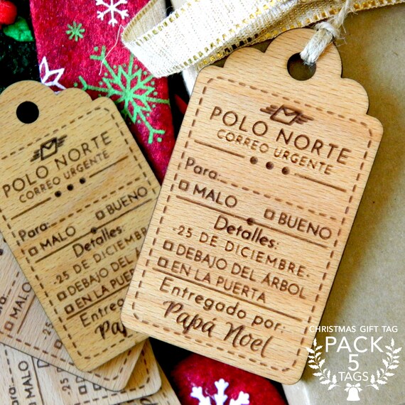 Etiquetas de madera Papá Noel PAQUETE de 5 etiquetas