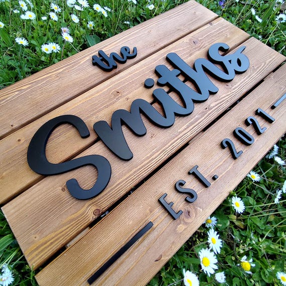Personalized Family Name Sign, Custom Wood Sign Last Name, Wedding Gift, Anniversary Gift, Rustic Home Decor, Established Sign
