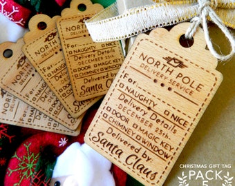 North Pole Gift Wood Tags PACK -Christmas Wooden Tags,Christmas Labels,Wooden Present Tags,Gift Tag from Santa,Present Tags for children