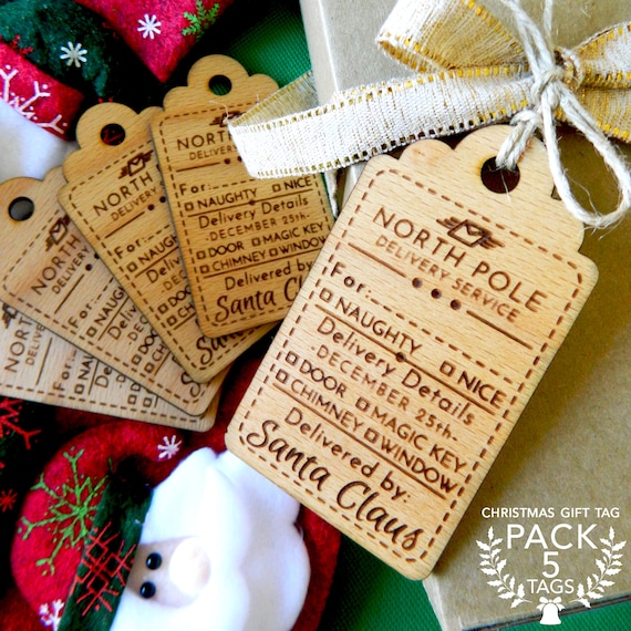 North Pole Gift Wood Tags PACK -Christmas Wooden Tags,Christmas Labels,Wooden Present Tags,Gift Tag from Santa,Present Tags for children