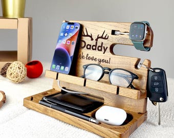 Personalized Fathers Day Gift for husband, Cell phone stand, Nightstand Catch all,Birthday present for dad, Valentines gift for him, husband