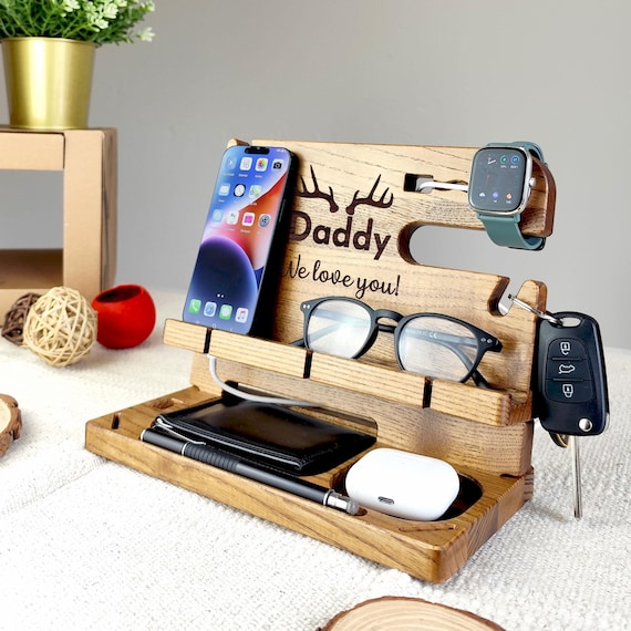 Personalized Fathers Day Gift for husband, Cell phone stand, Nightstand Catch all,Birthday present for dad, Valentines gift for him, husband