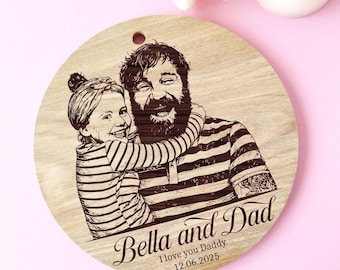 Custom Dad Portrait • Personalized Birthday Gift for Father • Laser Engraved Wooden Wall Art • Handmade Keepsake for Him