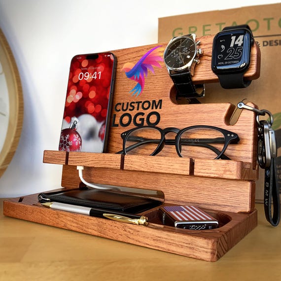 Personalized desk organizer with Your Logo or your Family portrait,Best present for men,Birthday gift for him, Unique christmas gift, gadget