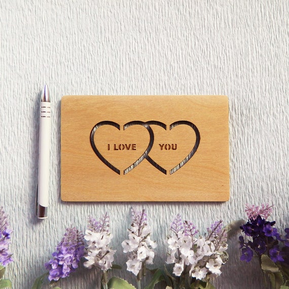 Hearts Wooden greeting card,card for husband,boyfriend card,happy birthday card,greeting card,anniversary cards,love card,wooden card