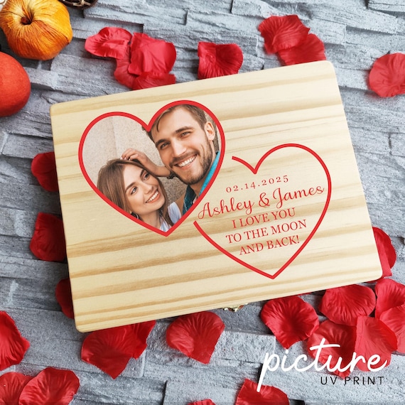 Personalized Wooden Anniversary and Valentines Gift Box,Handmade Keepsake with Photos,  Memories, Perfect Valentine’s Day & Anniversary Gift