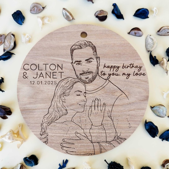 Custom Couple Portrait • Personalized Birthday Gift • Laser Engraved Wooden Wall Art • Romantic Keepsake for Him or Her