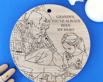 Retrato conmemorativo de abuelos • Regalo de recuerdo personalizado • Arte de pared de madera grabado con láser • Recuerdo familiar personalizado