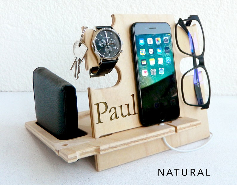 Gift for Men Docking Station, It keeps all personal items organized, Gift for Him, Christmas Gift, Personalized Gift, Gift for Husband Natural